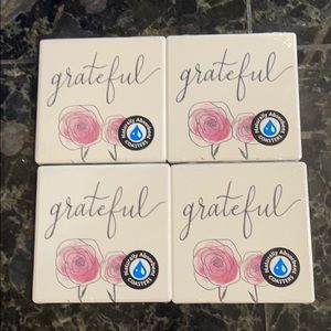 4 Ceramic Coasters that says Grateful.  NWT